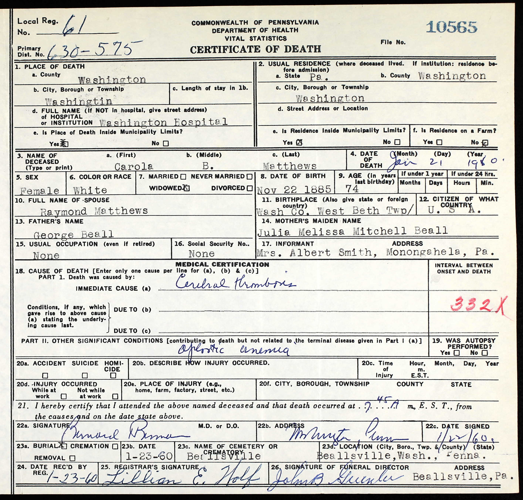 death certificate